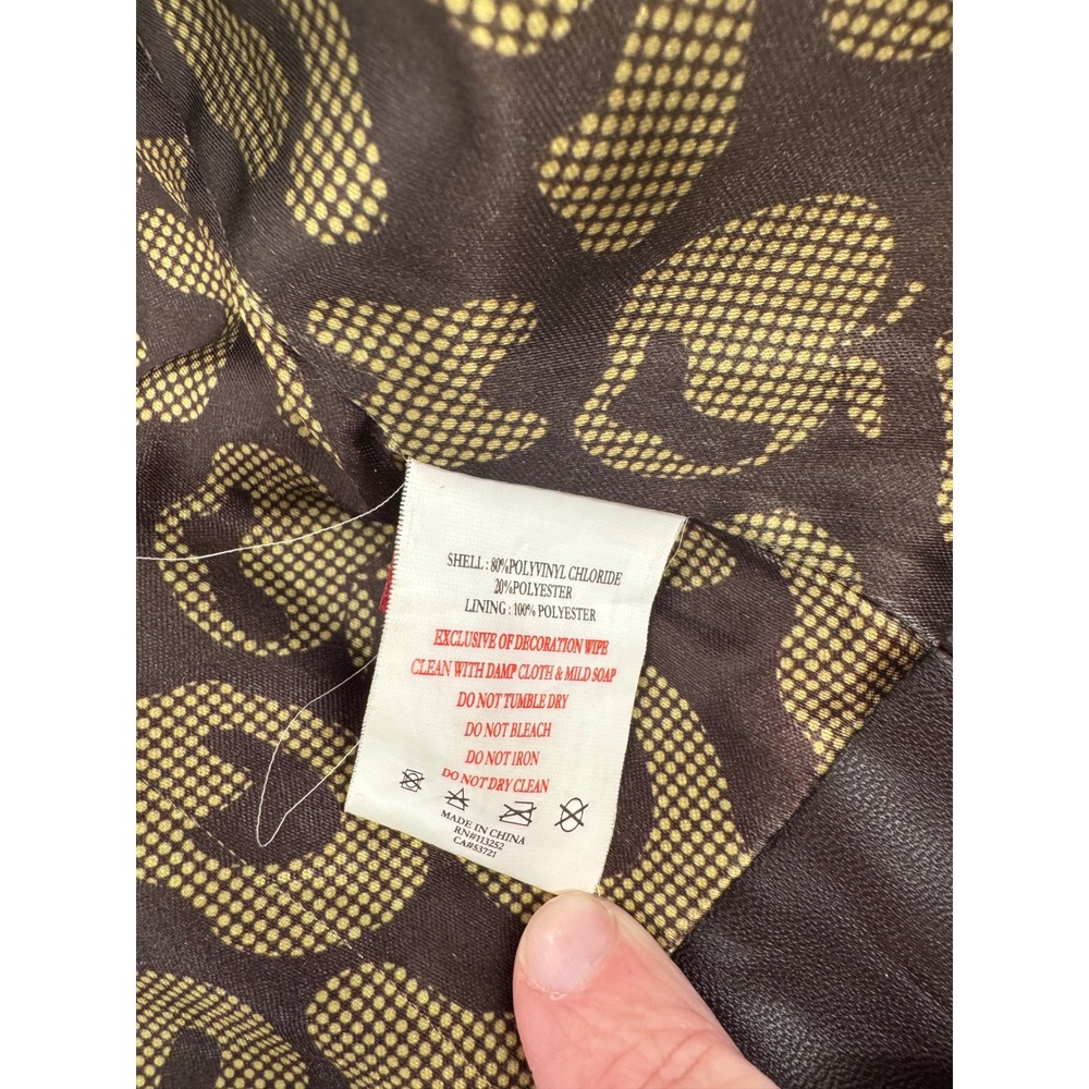 Apple Bottoms Womens Brown Faux Leather Ruffle Moto Jacket Leopard Lining L - Picture 11 of 13